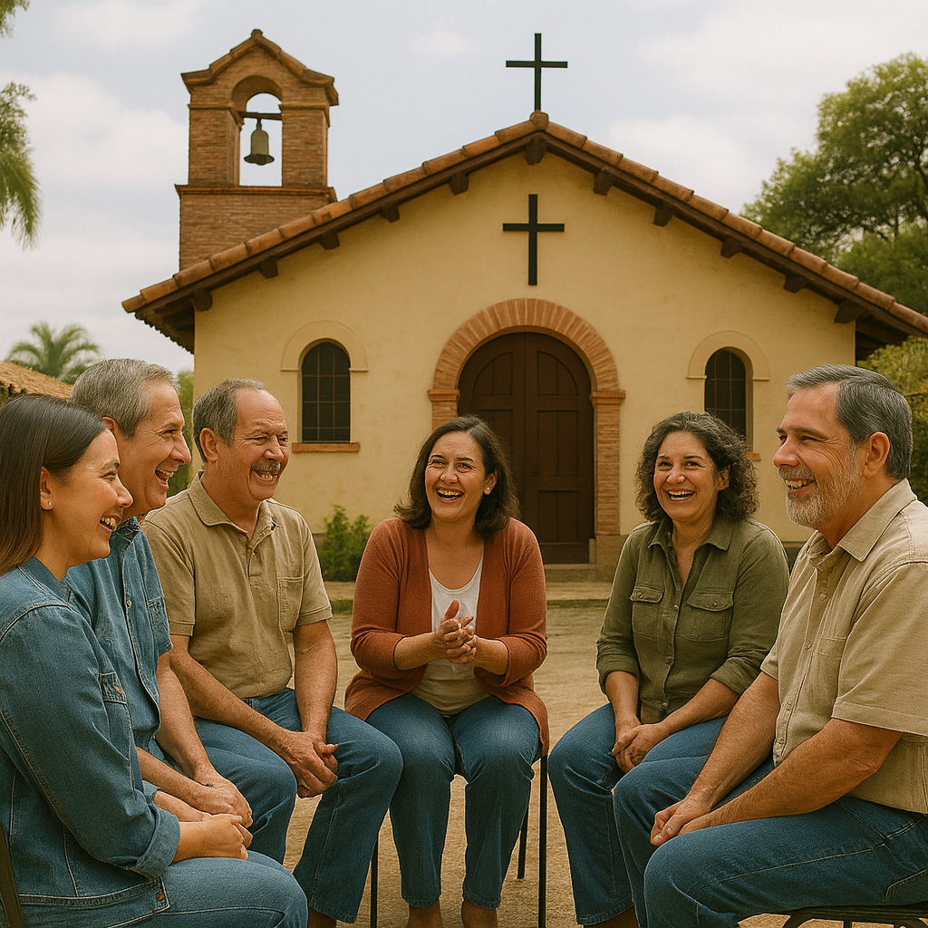 Care team speaking with older adults in a meeting room.